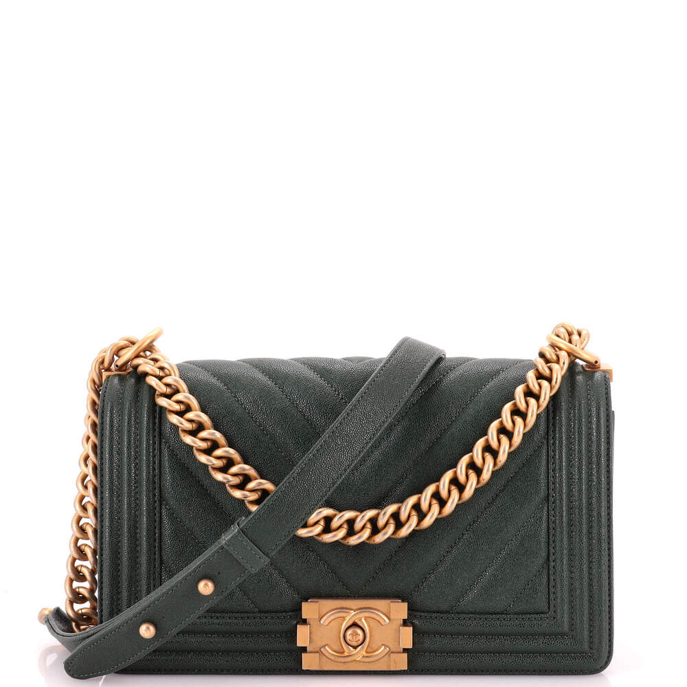 Chanel Old Medium Boy Flap Bag Chevron Caviar